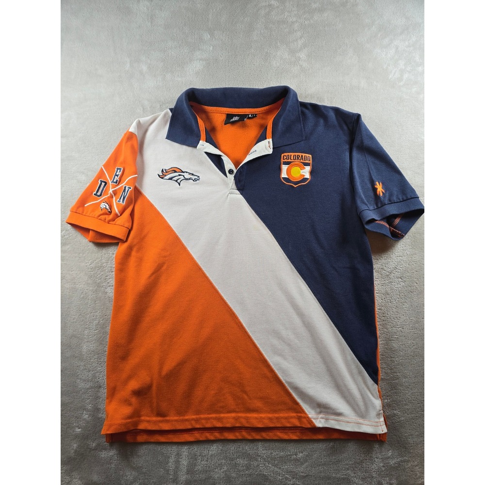 Denver Broncos Polo Shirt Mens L Wave Color‎ Block NFL Team Apparel Y2K *Read